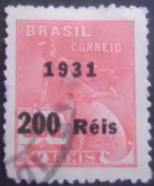 Selo postal do Brasil de 1931 Mercúrio e Globo Sobrecarga Preta J