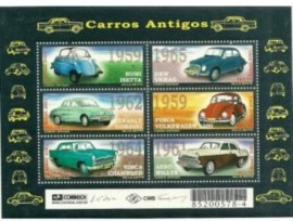 Bloco postal do Brasil de 2001 Carros Antigos