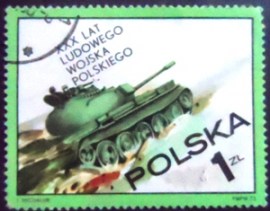 Selo postal da Polônia de 1973 Tank T-55