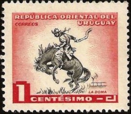 Selo postal do Uruguai de 1954 Gaucho breaking-in horse