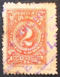 Selo postal da Colômbia de 1908 Numeral 2
