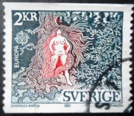 Selo postal da Suécia de 1981 Lady on the Woods 2