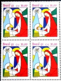 Quadra de selos postais do Brasil de 1991 Jesus e Nossa Senhora M