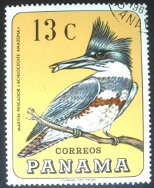 Selo postal comemorativo do PANAMÁ de 1967 Belted Kingfisher