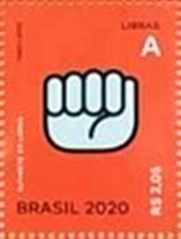 Selo postal do Brasil de 2020 Letra A em Libras