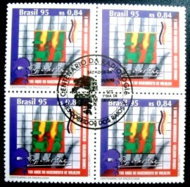 Quadra de selos do Brasil de 1995 Wilhelm Conrad Roentgentgen  MCC