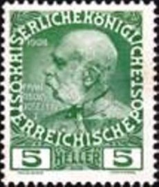 Selo postal da Áustria de 1908 Emperor Franz Joseph 5v