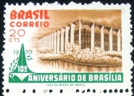 Selo postal do Brasil de 1970 Aniversário de Brasília 20