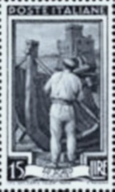 Selo postal da Itália de 1950 Shipbuilders and Castle of Rapallo