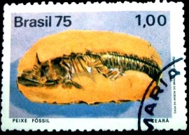 Selo postal do Brasil de 1975 Peixe Fóssil - C 897 U