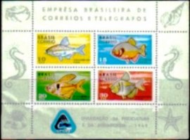 Bloco postal do Brasil de 1969 Psicultura e Aquariofilia