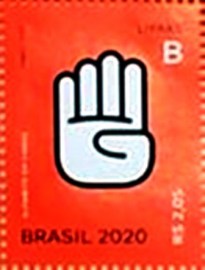 Selo postal do Brasil de 2020 Letra B em Libras