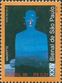 Selo postal do Brasil de 1998 Pintura de Magritte
