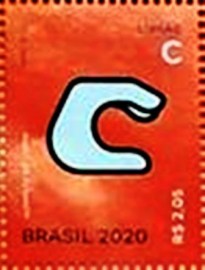 Selo postal do Brasil de 2020 Letra C em Libras