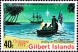 Selo postal das Ilhas Gilbert de 1977 Cook landing on Christmas Island