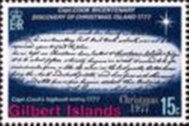 Selo postal das Ilhas Gilbert de 1977 Capt. Cook's logbook entry