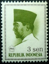  Selo postal da Indonésia de 1966 President Sukarno 3 M