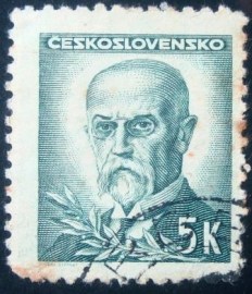 Selo postal da Tchecoslováquia de 1945 Tomáš Garrigue Masaryk 5kc