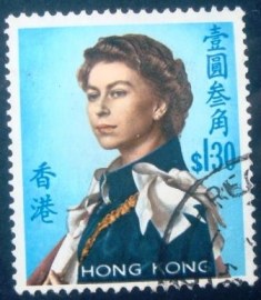 Selo postal de Hong Kong de 1972 Queen Elizabeth II 1,30