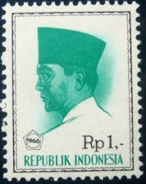 Selo postal da Indonésia de 1966 President Sukarno 1 Rp