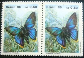 Par de selos comemorativos do Brasil emitidos em 1986 - C 1512 M