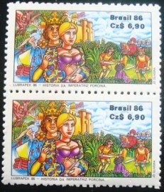 Par de selos comemorativos do Brasil emitidos em 1986 - C 1534 M V