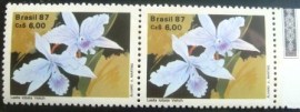 Par horizontal de selos postais do Brasil de 1987 Cattleya lobata