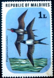 Selo postal das Maldivas de 1977 Lesser Mascarene Frigatebird