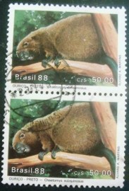 Par de selos comemorativos do Brasil emitidos em 1988 - C 1592 U V