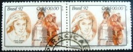 Par de selos comemorativos do Brasil emitidos em 1992 - C 1795 U