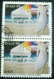 Par de selos postais do Brasil de 1999 Antonio Carlos Jobim - C 2228 U V