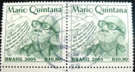 Par de selos postais do Brasil de 2005 Mario Quintana