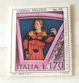 selo postal comemorativo Italia 1977 Justice by Andrea Delitio