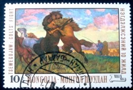 Selo postal da Mongólia de 1969 Colts fight