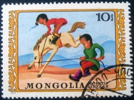 Selo postal da Mongólia de 1974 Horse riding