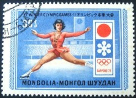 Selo postal da Mongólia de 1972 Sapporo Olympic Emblem and Figure Skating