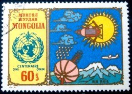 Selo postal da Mongólia de 1973 Weather Satellite and ground station