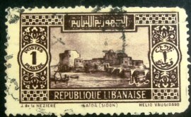 Selo postal do Líbano de 1935 Saïda crusader castle