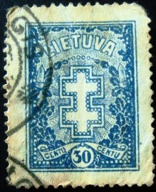 Selo postal da Lituânia de 1929 Cross and honorary wreath 30