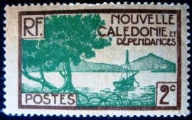 Selo postal da Nova Caledônia de 1928 Mangrove Bay's Point 2