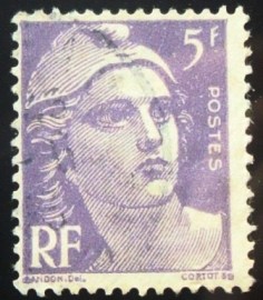 Selo postal da França de 1951 Marianne type Gandon 5 cinza