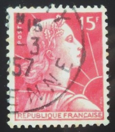 Selo postal da França de 1955 Marianne de Muller 15