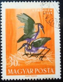 Selo postal da Hungria de 1959 Purple Heron