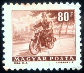 Selo postal da Hungria de 1964 Telegram Delivery by Motor