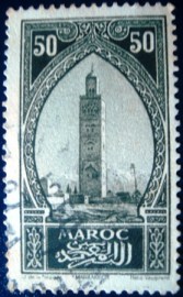Selo postal do Marrocos de 1927 Koutoubiah Marrakesh 50