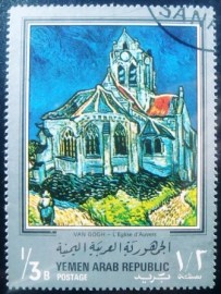 Selo postal da Rep. Árabe do Yemen de 1968 Church at Auvers
