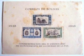 Bloco postal Bolívia 1951 Anniv. da Cidade De La Paz