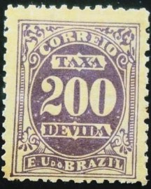 Selo postal do Brasil de 1893 Tipo Cifra Novo Modelo 200 - X 22 N