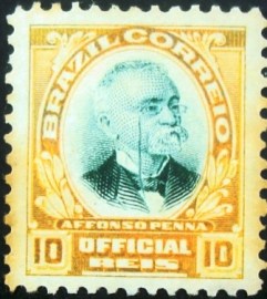 Selo postal Oficial de 1906 Afonso Penna 10 réis