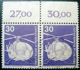 Par de selos postais da Alemanha de 1975 Rescue helicopter MBB